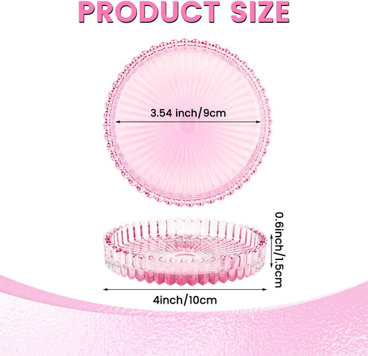 5 Pack Clear Glass Coaster for Drinks, Crystal Coasters Round Cup Coaster with Beads Edge, Coffee Table Decor for Restaurant bar Kitchen Dining Table (Pink)