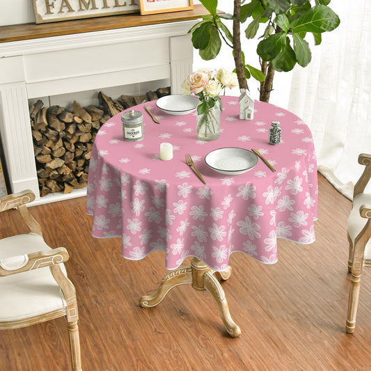 Horaldaily Spring Tablecloth 70×70 Inch Round, Sketchy Style Flowers Pink Washable Seasonal Table Cover for Party Picnic Dinner Decor