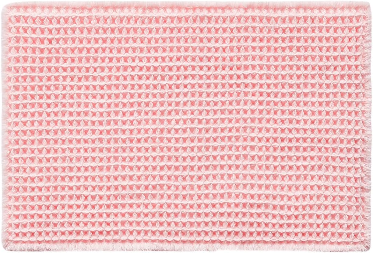 Triohero Waffle Bath Mat, Small Boho Bathroom Rugs Non Slip Washable, Ultra Soft Super Absorbent Quick Dry Farmhouse Bathroom Decor, 16" x 24", Light Peachy Pink