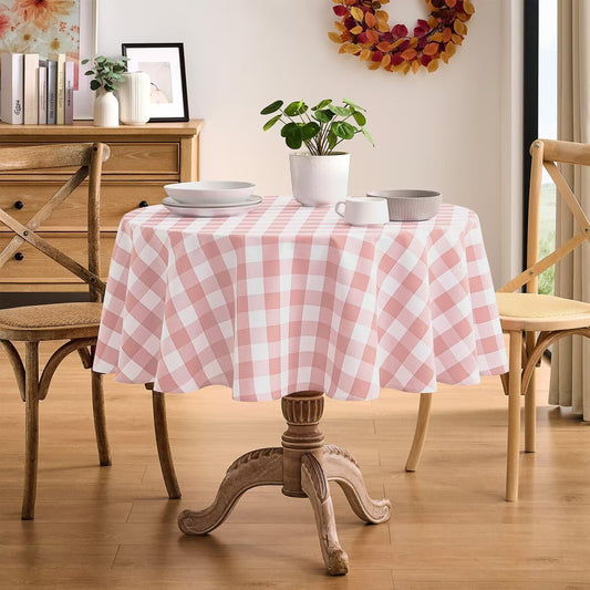 Checkered Tablecloth Rectangle Gingham Table Cloths Waterproof Wrinkle Free Buffalo Plaid Table Covers Washable for Dining, Parties & Outdoor Picnic(Pink,60" Round)