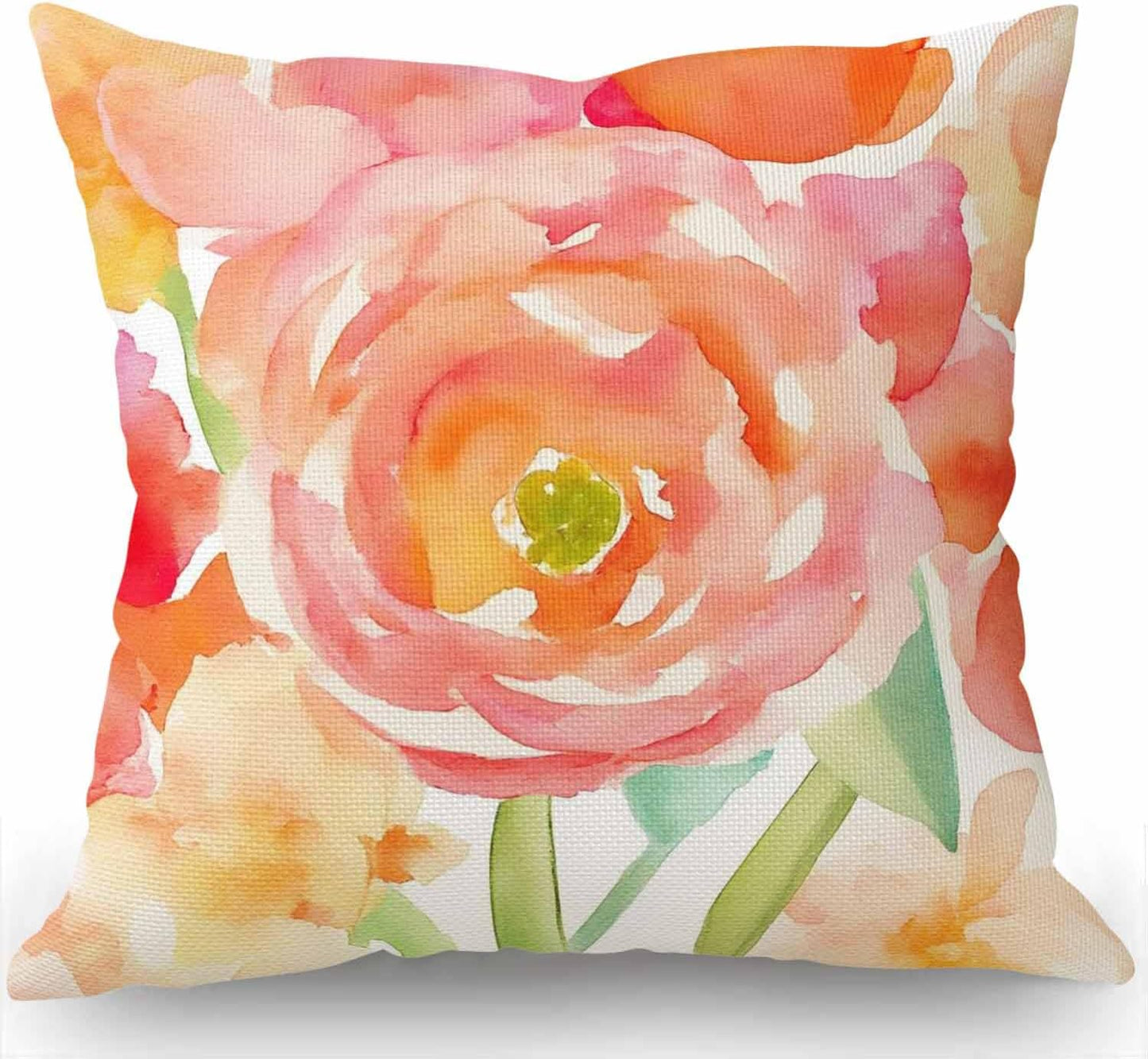 Swono Throw Pillow Case Peach Peony Cotton Linen Square Cushion Cover Standard Pillowcase for Men Women Home Decorative Sofa Armchair Bedroom Livingroom 18 x 18 inch