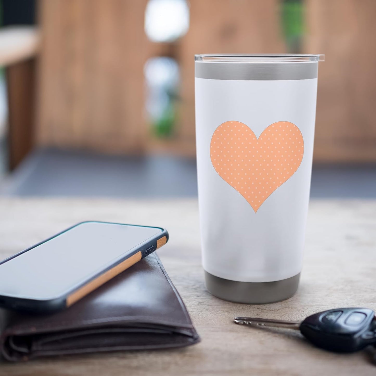 Cute Pastel Coral Peach Boho Minimal Tiny Polka Dot Pattern Stainless Steel Insulated Tumbler