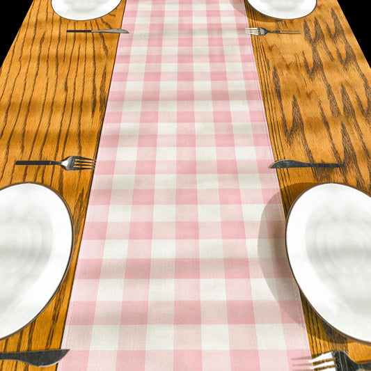 Pink White Buffalo Checked Plaid Table Runner Pink Gingham Table Cover Watercolor Spring Summer Easter Decor Spring Decorations for Simple Life Home Party