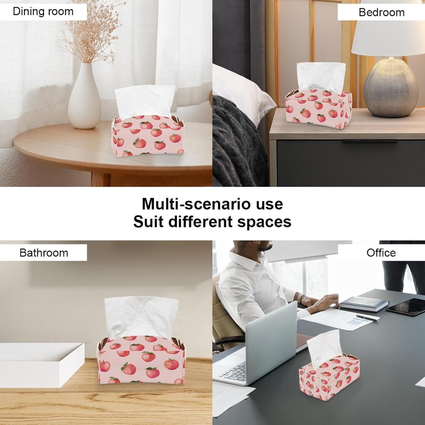 Pink Peach Tissue Box Cover Rectangle, PU Leather Tissue Box Holder for Bathroom NightStands Livingroom, Decorative Tissue Holder