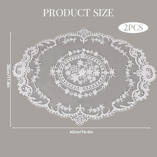 2 Pack Retro Lace French Crochet Doilies Table Placemats Handmade Solid White Embroidered Lace Farmhouse Placemats 12x16 inch Place Mats Cup Mat(Style 4)