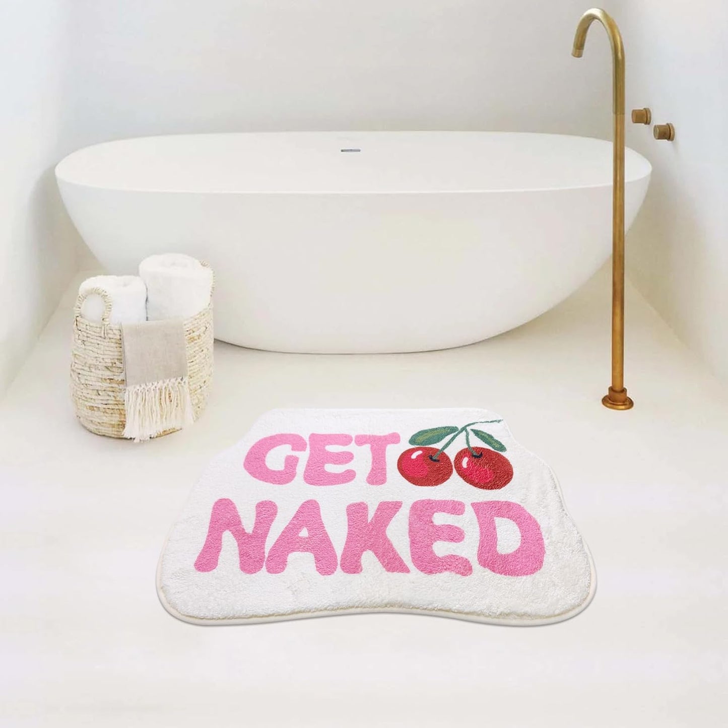 SHIYUE Get Naked Bath Mat Pink Cute Funny Bathroom Rug, Soft Absorbent Water Non Slip, Superior Washable Microfiber Cool Shower Preppy Decor Rug (Cherry 18"x26")