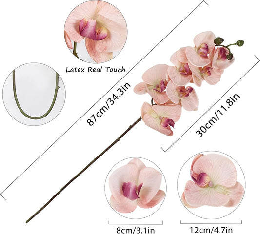 IPOPU 2pcs Champagne Pink Orchid Artificial Flowers, 34.3" Real Touch Fake Orchid Latex Phalaenopsis Branches for Home Party Wedding Bridal Shower Decoration
