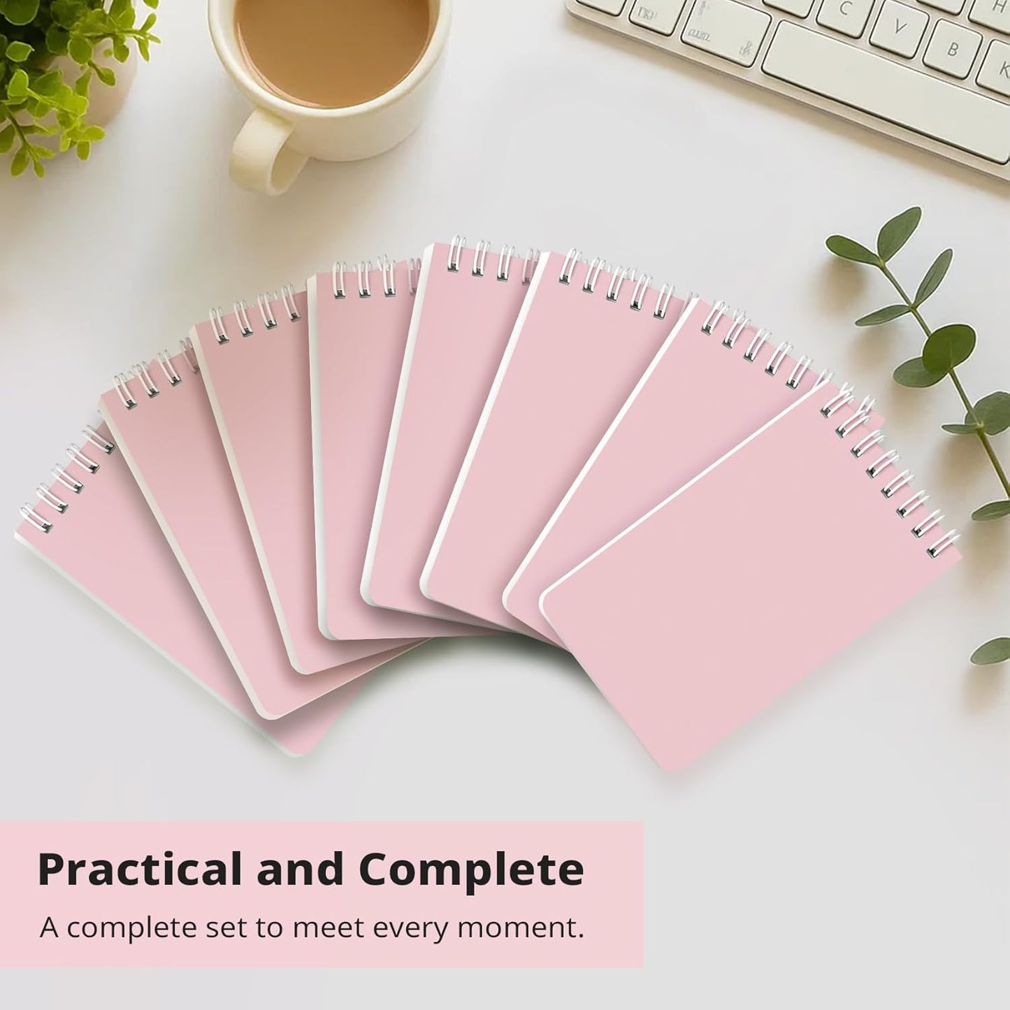 Taja Pocket Small Notebook 3" x 5", Set of 8 Mini Little Spiral Notebook, Nursing Notepad, Perfect for Work, School, Office, Nurse, Travel - Pink