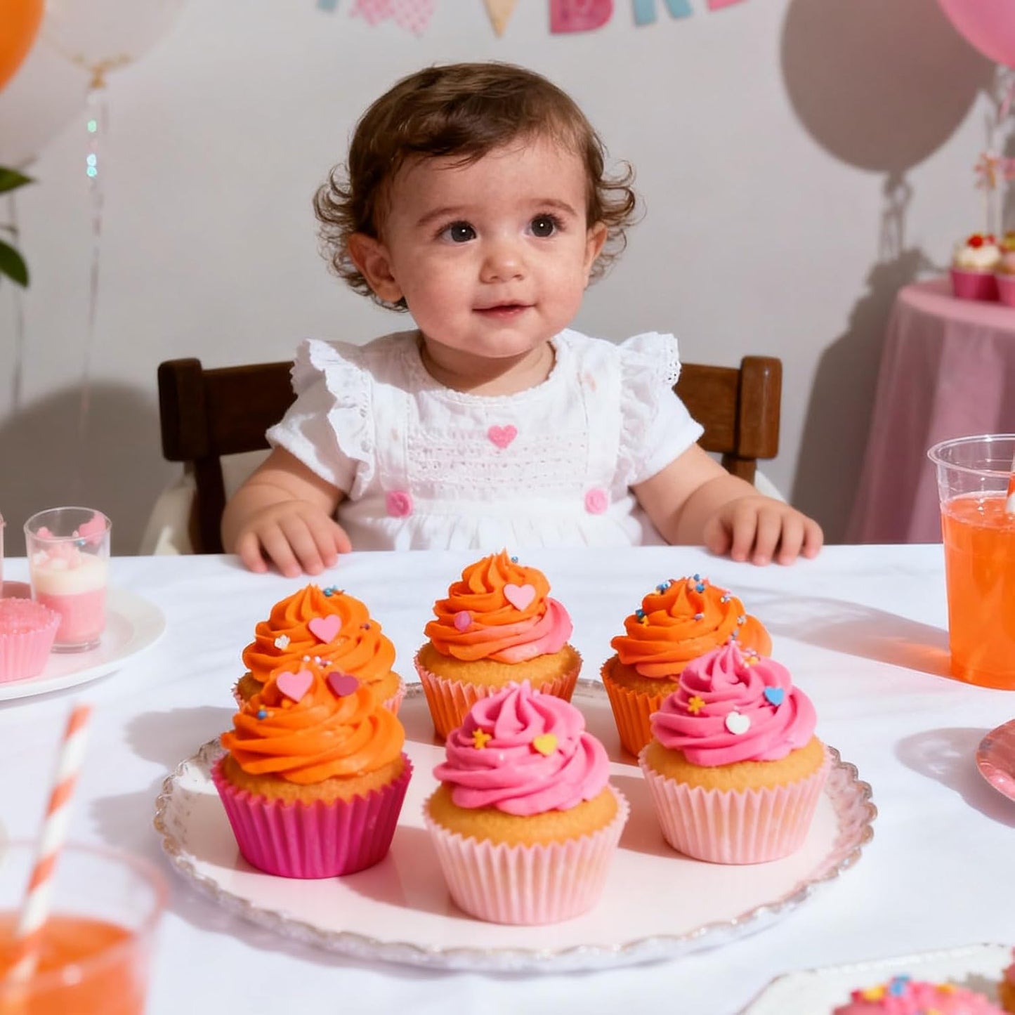 Whaline 300Pcs Orange Pink Cupcake Liners Paper Baking Cups Summer Standard Muffin Cupcake Wrappers for Party Supplies Table Decor