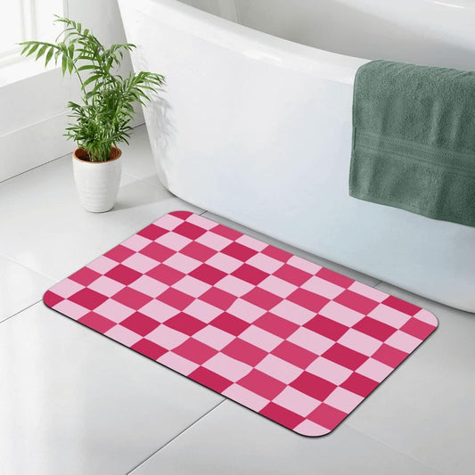 Bath Mat Pink Checkerboard Pattern Absorbent Non Slip Doormat 15.7x23.6 in Washable Diatomaceous Shower Mat Floor Mats for Bathroom Kitchen Entryway