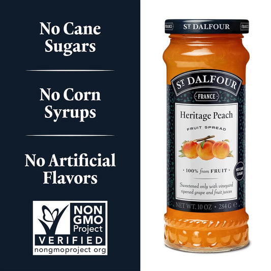 St. Dalfour Heritage Peach Fruit Spread - 10oz - 100% from Fruit, No Artificial Ingredients, Non-GMO, No Cane Sugars, All Natural, Made in France