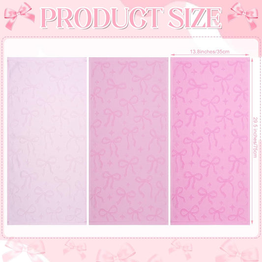 Shemilly 3pcs Bow Hand Towels Set Pink Bow Jacquard Hand Towel for Bath 100% Cotton Soft Bathroom Kitchen Decorative Set for Spring Summer Holiday Decor Gift,14 x 29 Inch