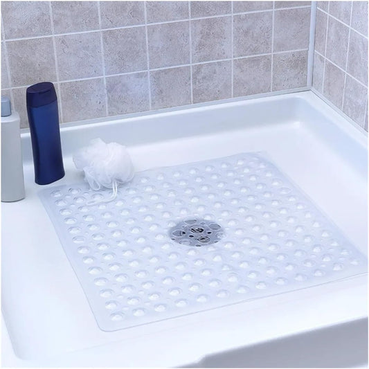 53x53cm Shower Mat Suction Cup PVC Anti Slip Bath Square Floor Pad Non Safety for Bathtub Bathroom Carpet(1x Pink)