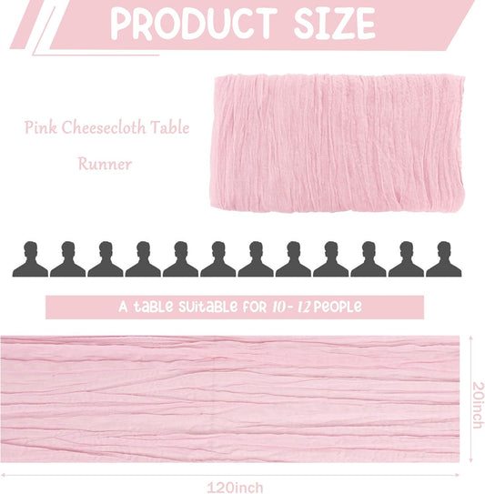 2 Pack 120 Inch Pink Cheesecloth Table Runner Boho Rustic Gauze Sheer Romantic 10 FT Long Cheese Cloth Table Runner for Bridal Baby Shower Wedding Party Birthday Holiday Home Easter Decor
