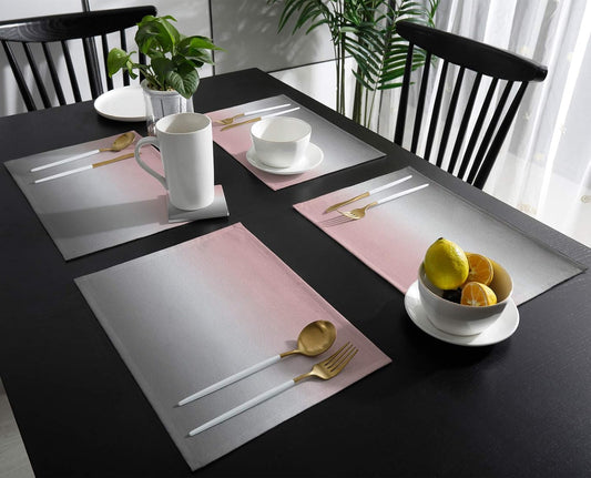 Pink Table Mats Set of 4 Ombre Placemats for Dining Table Pink and Grey Ombre Table Mats Gradient Gradual Color Table Decoration Holiday Banquet Kitchen Dining Non Slip Washable