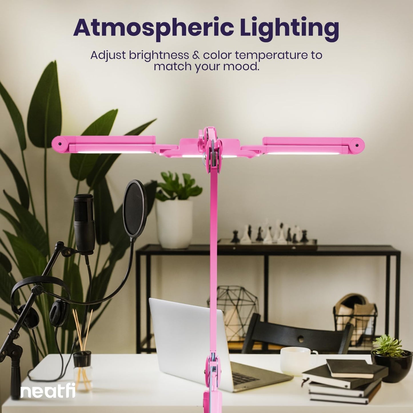 Neatfi 3,000 Lumens LED Desk Lamp, Dimmable, 360 SMD LEDs, 30W, CRI 95, Adjustable Light Modes, Task Lamp for Home Office, Study, Workstation (Pink, 44-Inch, CCT with Clamp)