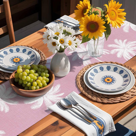 Peach Pink Palm Tree Table Runner 90 Inches, Summer Botancial Tropical Farmhouse Bed Runner Dresser Scarves Tabletop for Indoor Outdoor Parties/Ceremony/Banquet, 13 x 90