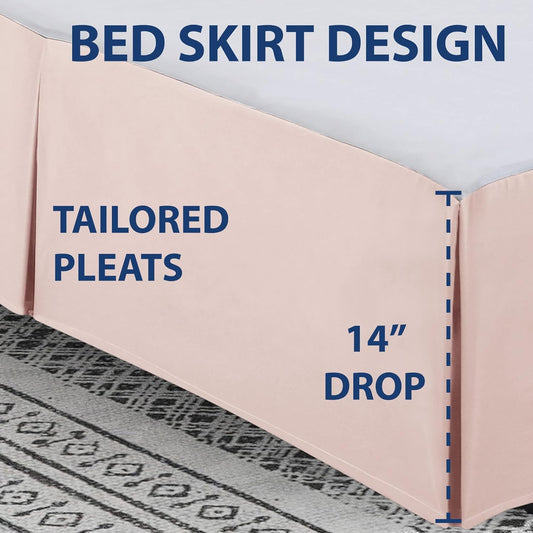 Cathay Home Double Brushed Microfiber Pleated Easy Fit Bed Skirt, Ultra Soft, Fade and Wrinkle Resistant - Blush, Queen