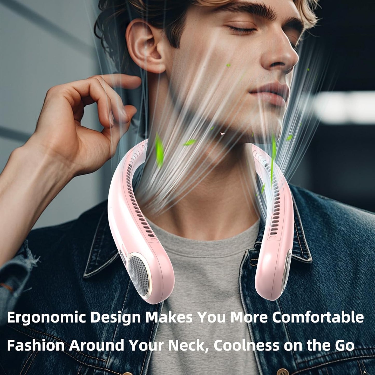Portable Neck Fan, Personal Wearable Bladeless Fan, 6000mAh USB Rechargeable, 360° Cooling, LED Display, 4-Speeds, Hands Free Fan for Outdoor Indoor, Birthday Gifts for Men Women Dad Mom (Pink)