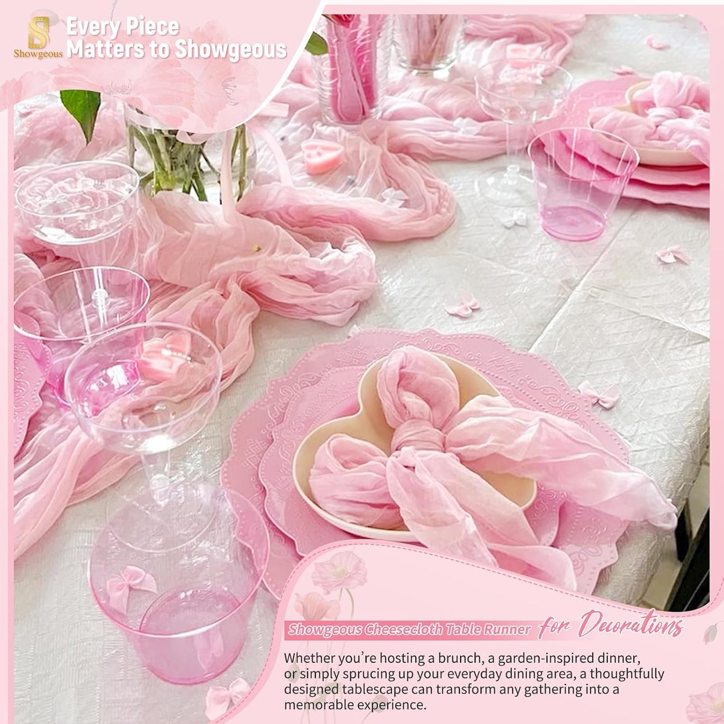 18 Pack Light Pink Cheesecloth Table Runner 17 x 108 inch Boho Gauze Table Runner Rustic Sheer Cheese Cloth Table Decorations for Wedding Party Baby Bridal Shower Birthday Holiday Home