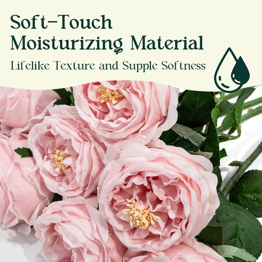 4 Pcs Real Touch Peonies Artificial Flowers, 3.5'' Big Bloom Austin Rose Peony Latex Fake Flower with Stems for Wedding Bouquet Party Valentines Arrangement Home Kitchen (Light Pink)