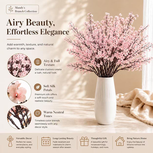 Mandy's Light Pink Artificial Baby’s Breath Flowers 6 Bundles Silk Gypsophila, 18.5 Inch European Style Modern Home Decor Centerpiece, Neutral Wedding Flower Arrangements