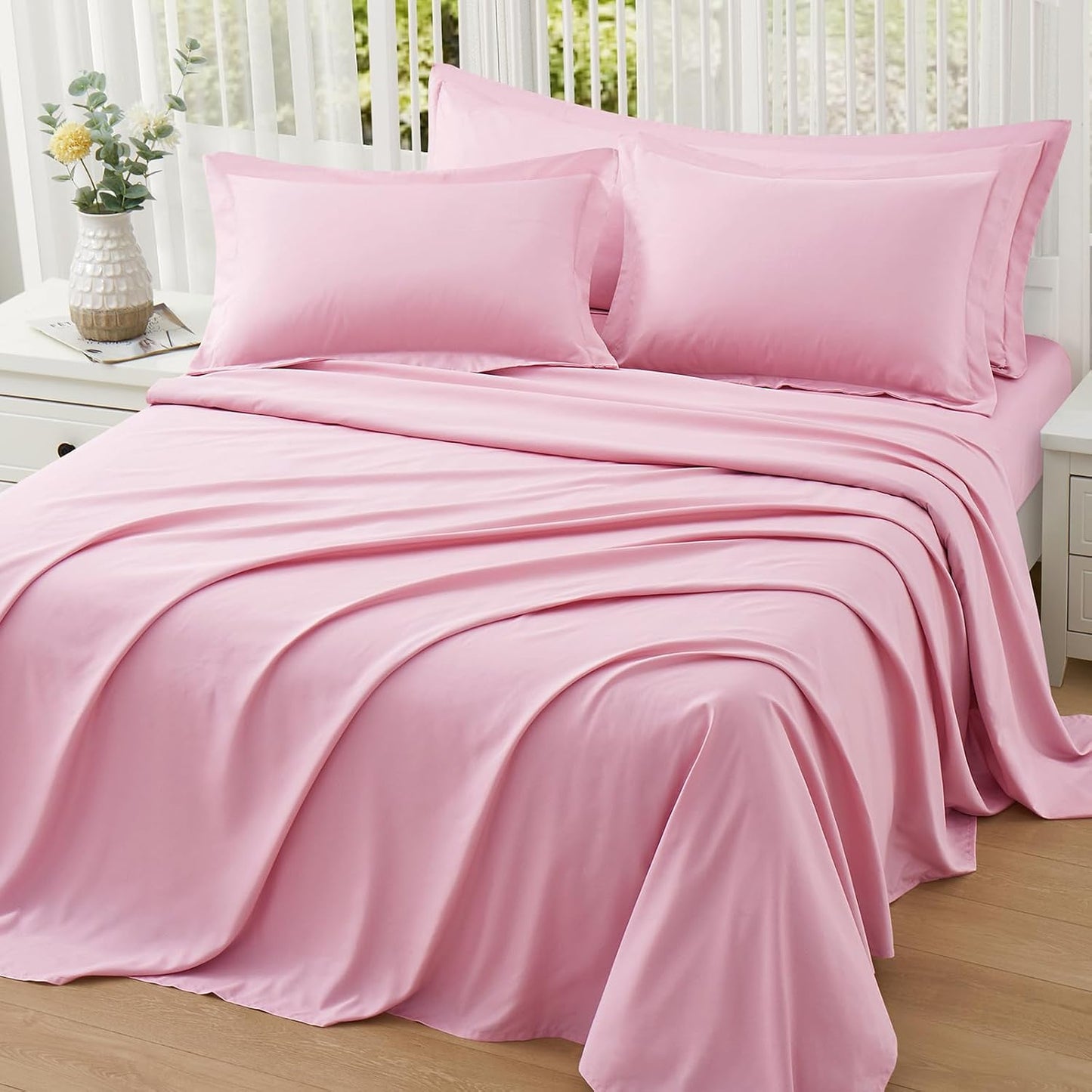 Homiest Light Pink Pillow Shams Standard Size Set of 2, 2 Inch Wide Decorative Flange Shams Set, Soft & Cozy Microfiber Pillow Cases with Envelope Closure, Wrinkle & Stain Resistant Pillowcases