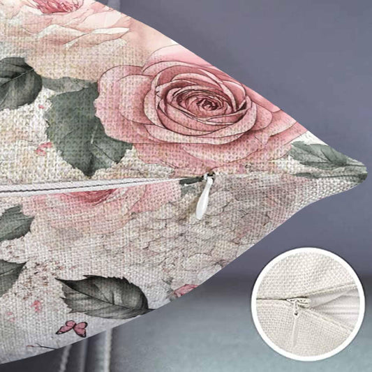 Smooffly Pink Flowers Throw Pillow Cover,Watercolor Leaves Floral Rose in Pastel Color Waist Lumbar Cotton Linen Throw Pillow case Cushion Cover for Sofa Home Decorative Oblong 12x20 Inches