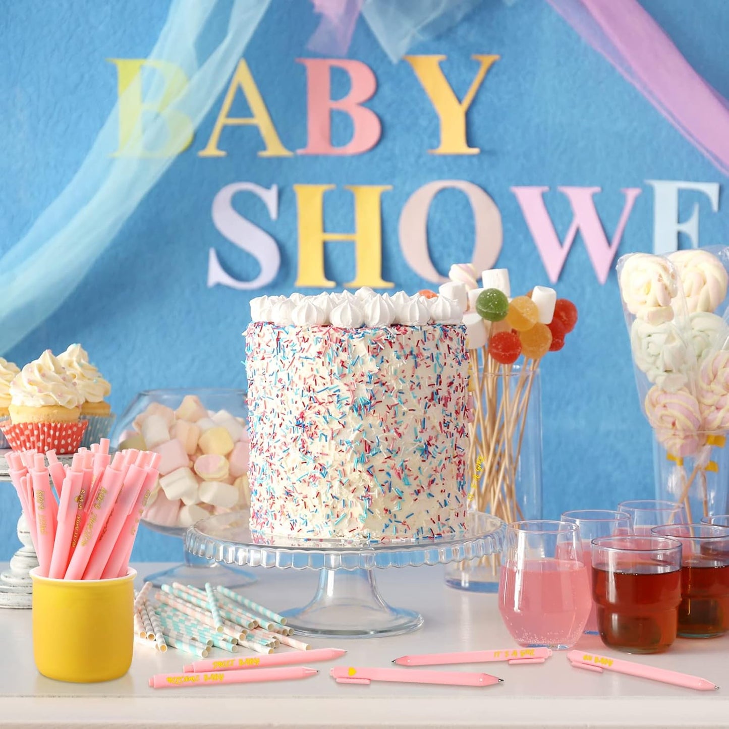 Nuanchu 50 Pcs Baby Shower Pens for Guests It's a Boy or Girl Pens Retractable Baby Shower Favors Decorations Office School Teacher Student Writing Supplies(Pink,Girl Style)