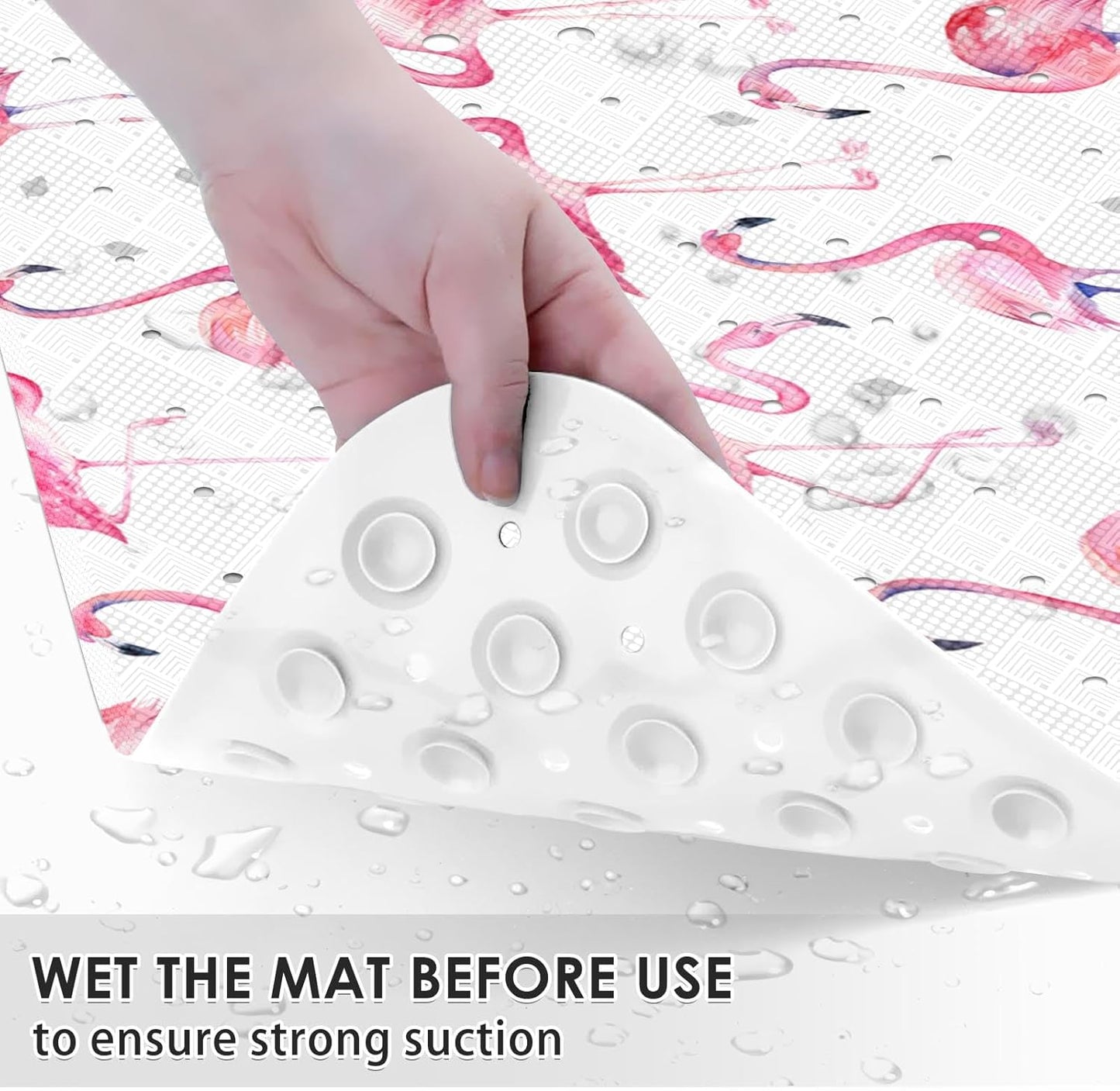 Pink Watercolor Flamingo Bathtub Shower Mat Non-Slip Tub Mat Extra Long Bath Floor Mats 40X16 Inch Machine Washable for Bathroom Tub Bath Mat for Aldult,Toddler and Baby