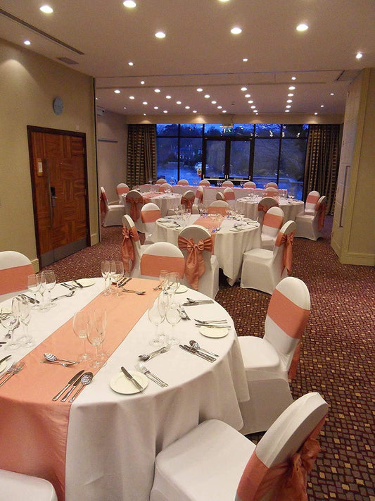 Satin Table Runner for Wedding Banquet Decoration, 12 x 108 inch, Peach, Set of 10