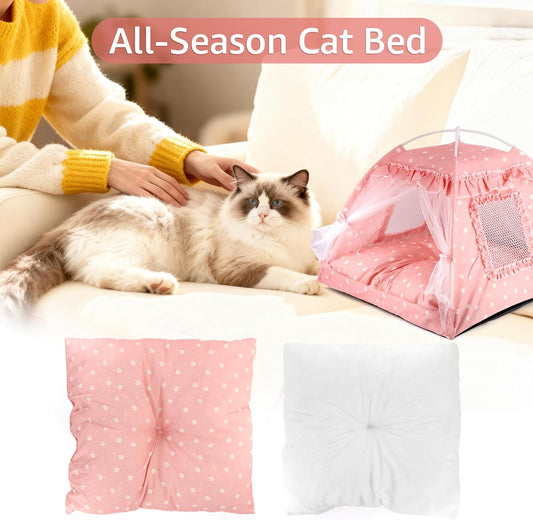 Dog Tent Indoor Cat House Pink Puppy Bed Portable Pet Teepe Princess Dog Camping Tent Outdoor Kitten Houses Cute Bunny Nest Girl Kitty Cave, Small (13.8" x 13.8" x 11.8")