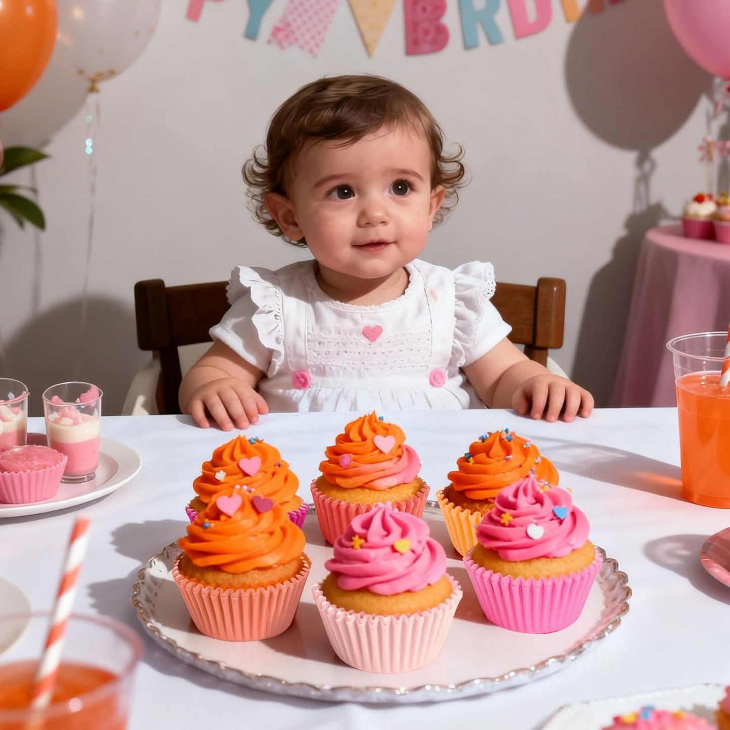 Whaline 300Pcs Pink Orange Cupcake Liners Paper Baking Cups Standard Muffin Cupcake Wrappers for Spring Summer Baby Shower Wedding Birthday Party Supplies Table Decor