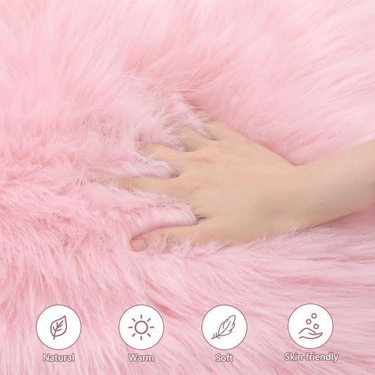 Yookeer Faux Sheepskin Seat Cushion with Ties, 16"x16" Ultra Soft Fluffy Dorm Chair Cover, Non-Slip Shag Fur Seat Cover for Dorm Desk, Aesthetic Room Decor Office Gaming Chair Vanity(Light Pink)
