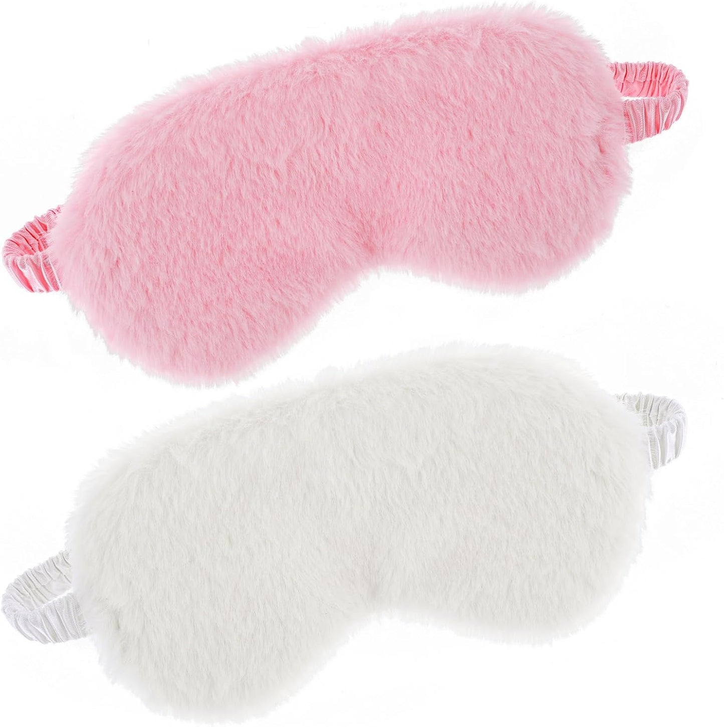 Sibba Plush Eye Mask, 2Pcs Furry Sleep Masks Silk Blindfold, Antifaz para Dormir Comfortable Fluffy Sleeping Eye Cover for Women Men Sleepover Nap Travel Party Supply, Pink White