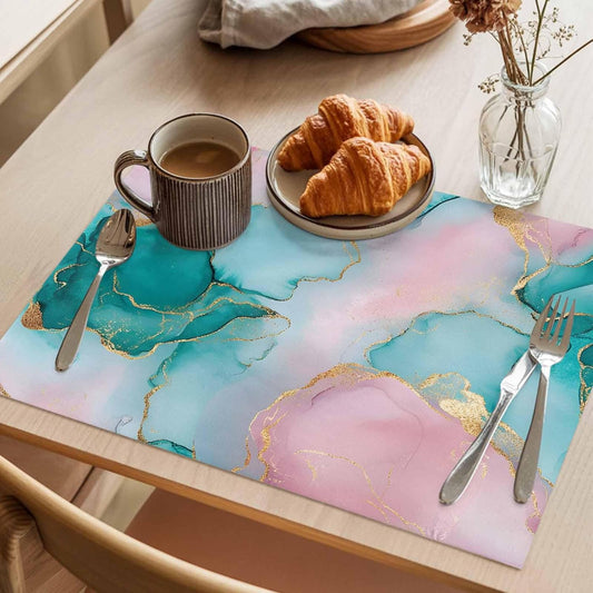 Water Pink Marble Placemat Set of 4 Non-Slip Placemats for Dining Table Abstract Style Washable Table Mats, Heat Resistant Kitchen Table Mats for Party, Dining Room & Home Decor