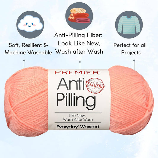 Premier Yarns Everyday Anti-Pilling Soft Peach DN100-55 (3-Skeins - Same Dye Lot) #4 Worsted Weight Acrylic Yarn for Crocheting and Knitting with Knitting Project Bag