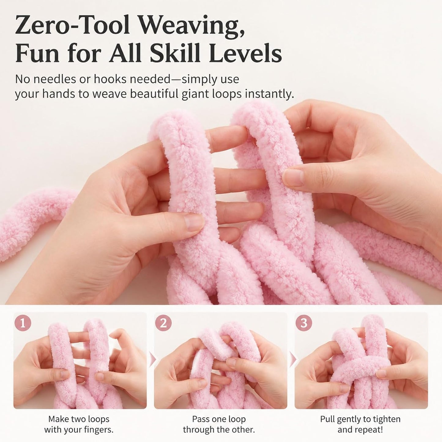 3 Pack Chunky Chenille Yarn for Hand Knitting, Jumbo Thick Yarn for Crocheting, Super Bulky Soft Knit Blanket Yarn, 27 Yards 8.5 oz per Skein, Light Pink