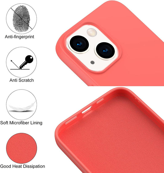 Compatible with iPhone 14 Case 6.1", Slim Silicone 3 Layers Full Covered Soft Gel Rubber Cover Protective Phone Case with Anti-Scratch Microfiber Lining (Peach)