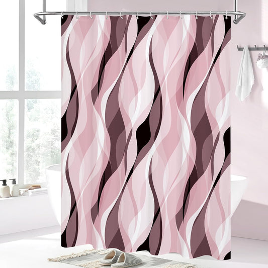 Litabel Pink Black Wavy Ombre Shower Curtain with Luxury Striped Design, Waterproof Quick-Dry Fabric, Modern Abstract Bathroom Curtain Set with 12 Hooks, 72x72 Inches