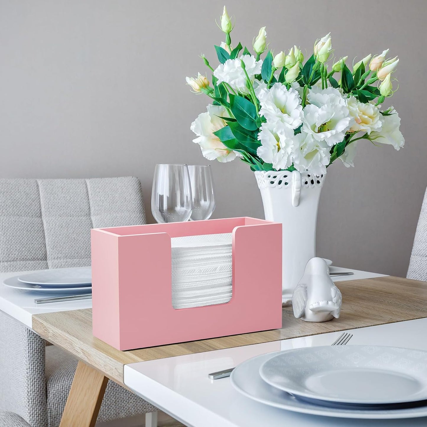 Paper Towel Dispenser Countertop, Wooden Bathroom Paper Towel Holder, Pink Napkin Holder for Kitchen, Countertop Multifold C-Fold, Z-Fold, Trifold Paper Hand Towel Dispenser for Bathroom Toilet