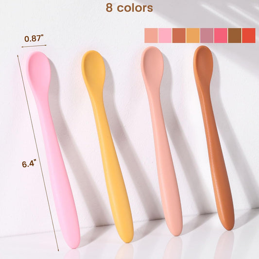 HANSGO 8-Piece Silicone Baby Spoons, First Stage Infant Self Feeding Spoons, Soft-Tip Gentle on Gums, Baby Utensils, Infant Training Spoon, Dishwasher Safe & Boil-proof