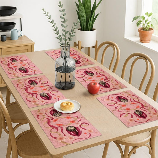 Elegant Floral Placemats, Modern Peach Design for Dining Table, Decorative Non-Slip Washable Indoor Outdoor Kitchen Party Placemats Set of 6