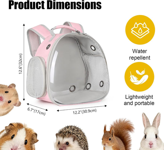 Guinea Pig Carrier, Clear Bubble Window for Guinea Pig, Bunny Rat Bird (Pink, Backpack)