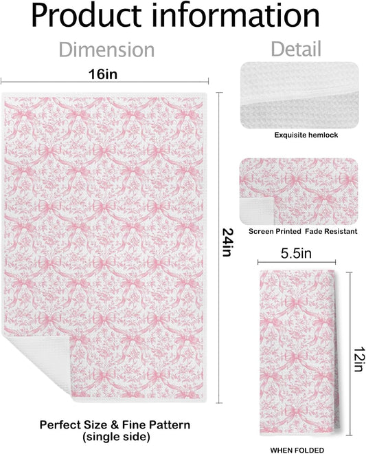 Coquette Pink Bow Floral Kitchen Towels, Vintage Chinoiserie Floral Pink Hand Towels for Bathroom Decor, Coquette Bow Flower Decorative Dish Tea Towels for Kitchen, 16x24 Inch