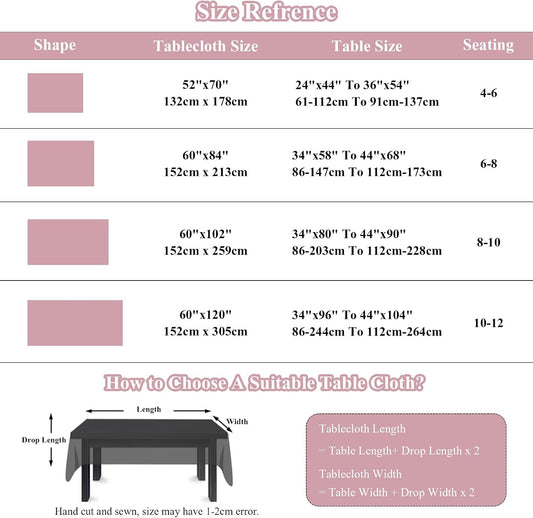 VClife White and Pink Print Table Cloth, Linen Texture Tablecloth for Rectangle Tables, Shabby Chic Vintage Flower Leaves Table Cover for 8-10 Seaters Decorative Fabric Furniture Protector, 60"x102"