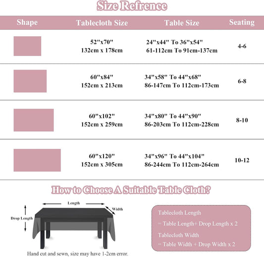 VClife White and Pink Print Table Cloth, Linen Texture Tablecloth for Rectangle Tables, Shabby Chic Vintage Flower Leaves Table Cover for 6-8 Seaters Decorative Fabric Furniture Protector, 60" x 84"