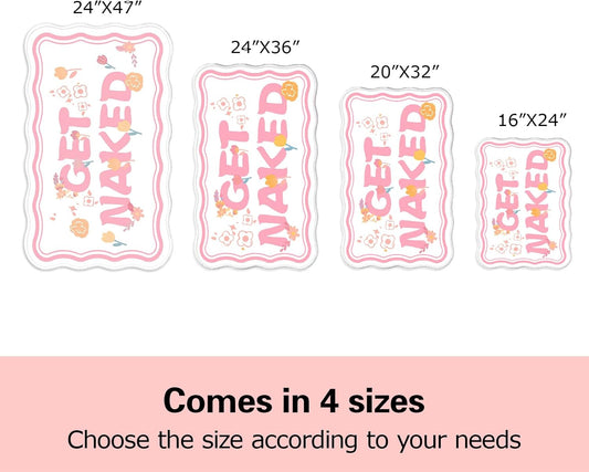 Get Naked Bath Mat, Scalloped Pink Ultra Thin Soft Non Slip Absorbent Machine Washable Bathroom Rugs, Large Quick Dry Low Pile Fluffy Cute Funny Bath Rugs for Bathroom Floor