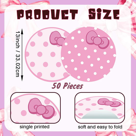 50 Pack Disposable Placemats 2 Styles Design Polka Dots Cute Bow Pink Round Paper Place Mats 13 Inches for Baby Shower Bachelorette Birthday Tea Party Dinner Table Decor