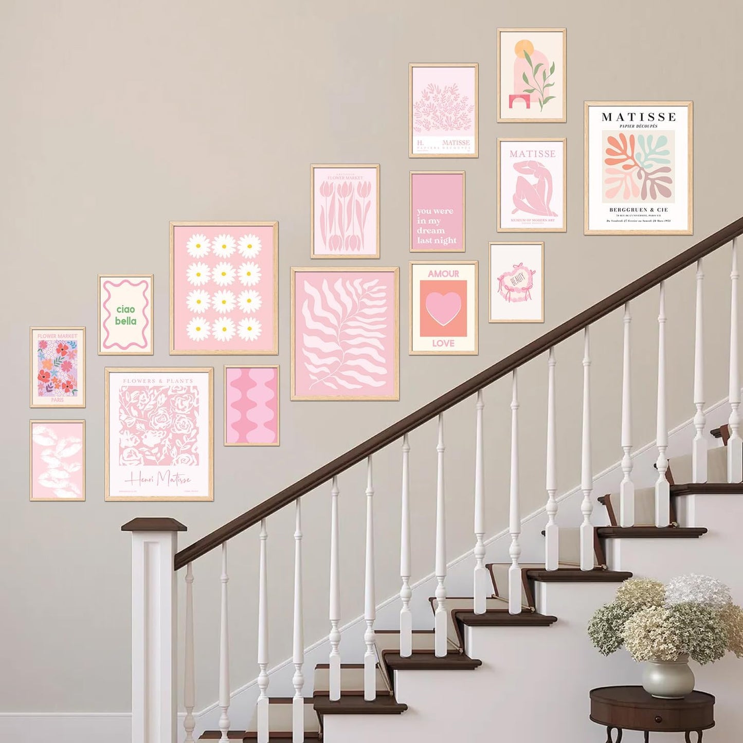 TRAMIN 15 Pcs Pink Wall Decor Aesthetic Pictures, Abstract Danish Pastel Prins, Matisse Wall Art Pink Posters for Room Aesthetic, Light Pink Dorm Wall Decor for College Girls Bedroom (8x10 Unframed)